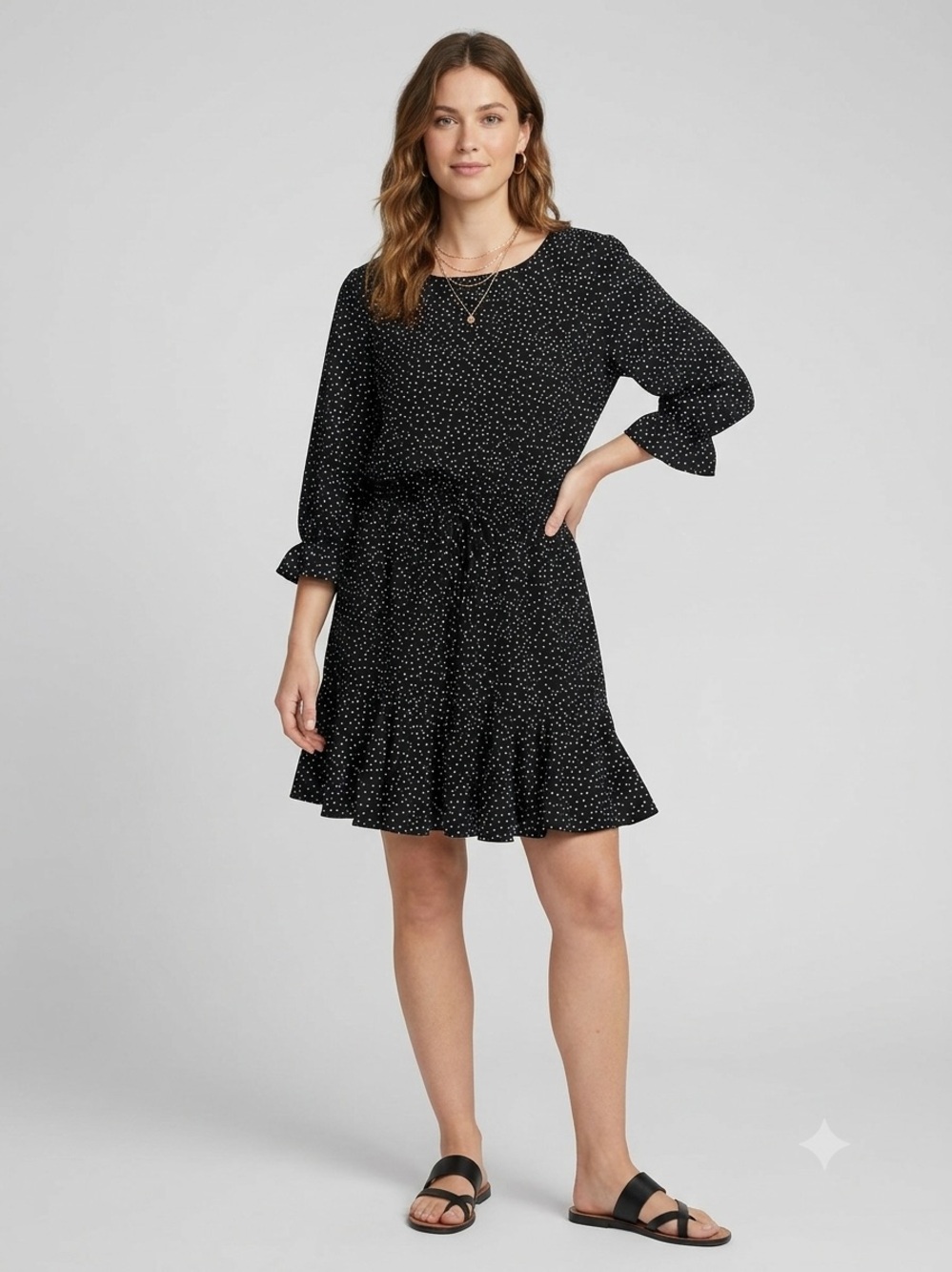 Black Polka Dot Ruffle Hem Dress
